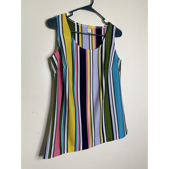 Vintage Beeline Sleeveless Shirt Stripes 70s Mod Size Medium Lightweight - Picture 2 of 5